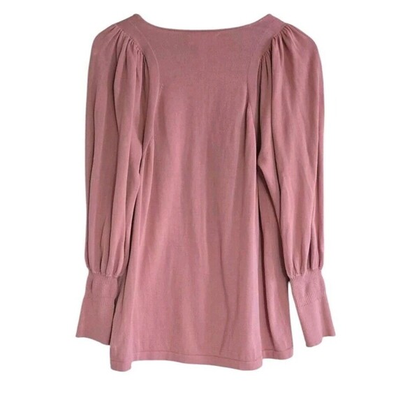 APIECE APART Sweater Womens Medium  Pink VNeck Puff Sleeve Knit - Picture 5 of 7